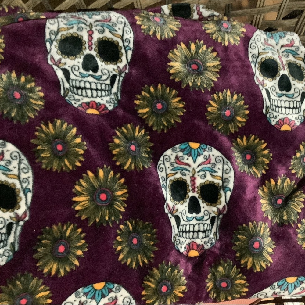 Skull and Flower Plush Purple Pink Blue Yellow Multicolor Cozy Throw 48"x76"
